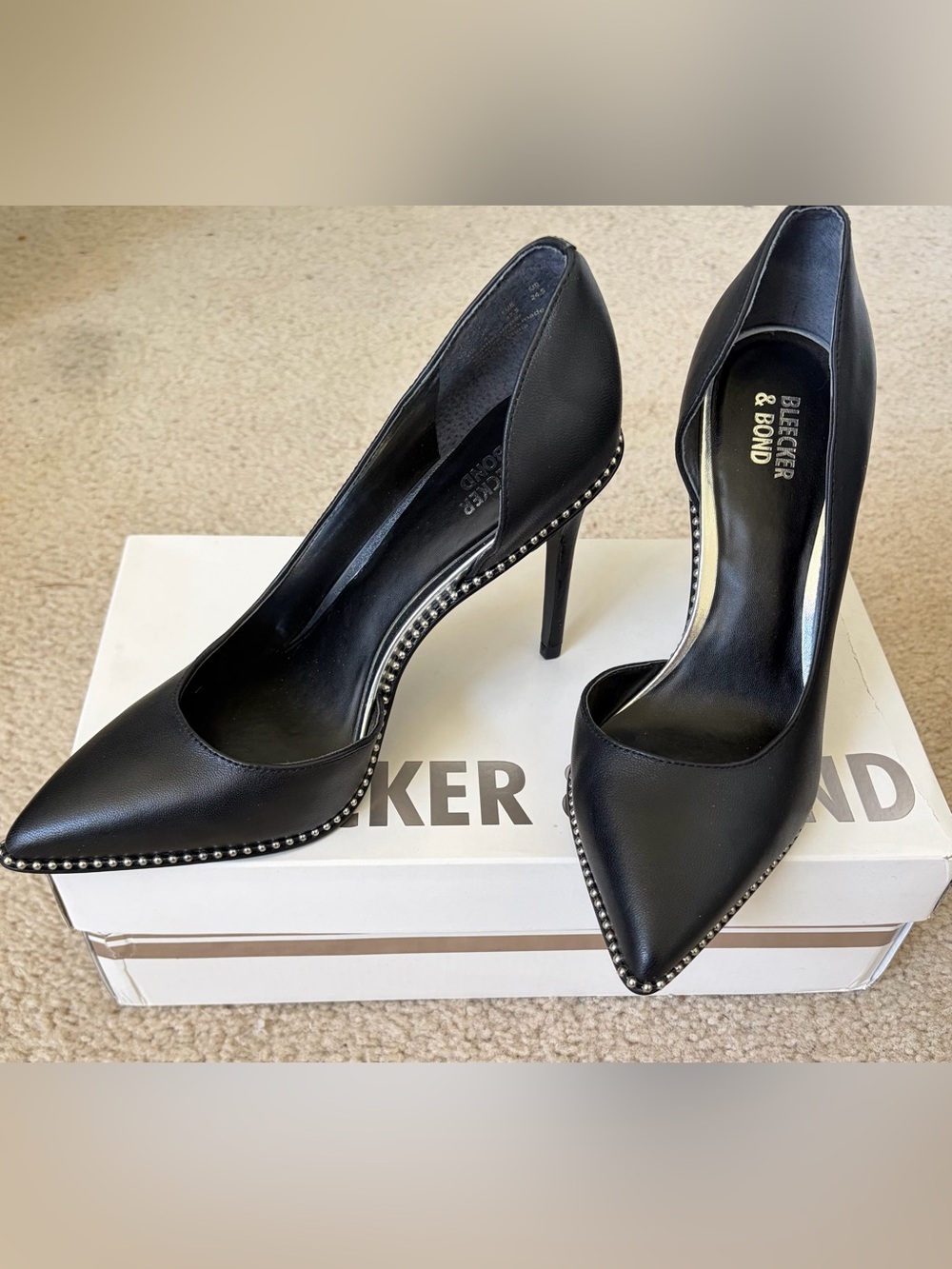 Bleecker & Bond Black Stud-Trim Pointed Toe Pumps